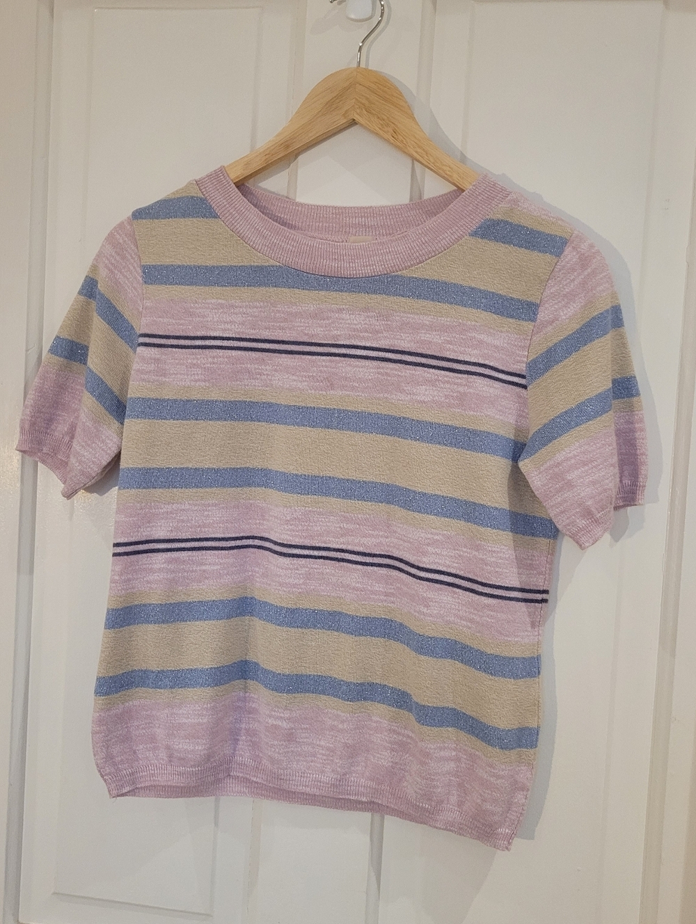 Made in Denmark, Skovhuus Striped Knit Top in Pastel Pink, Blue & Cream